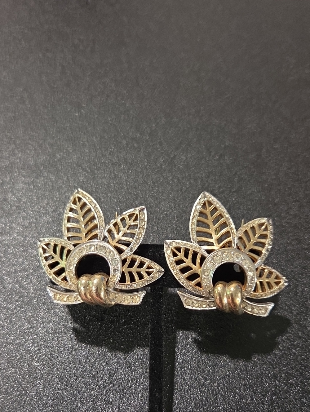 VTG Pair Marcel Boucher Signed Rhinestone Leaf Fur Dress Clips Set 1940s